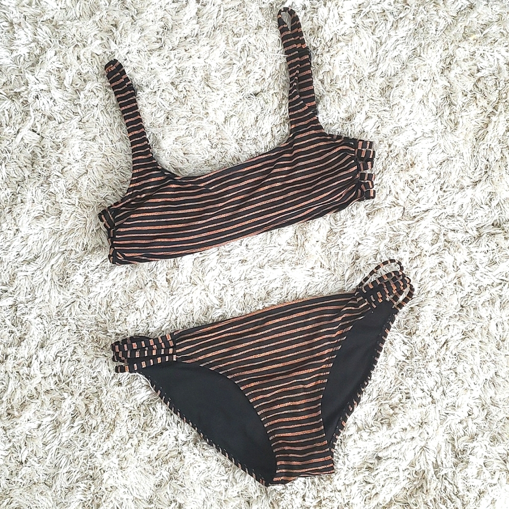 Gold and black striped bikini